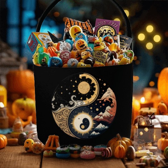 Sun and moon yin yang Fabric Baskets