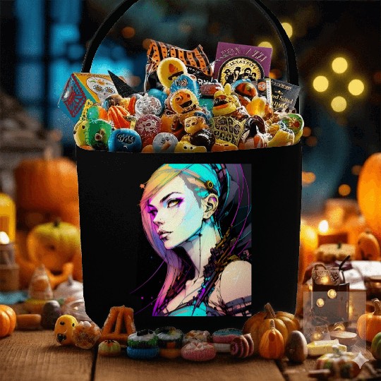 Neon Dreams A Cyberpunk Girl with Orange Teal Hair Fabric Baskets