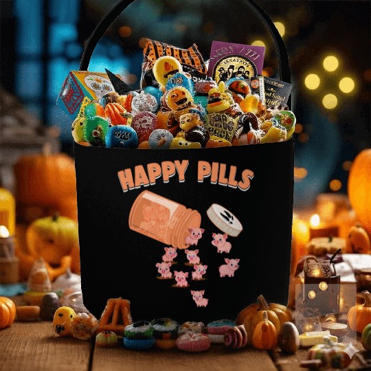 Happy Pills Pigs Funny Farm Animal Lovers Humor Fabric Baskets