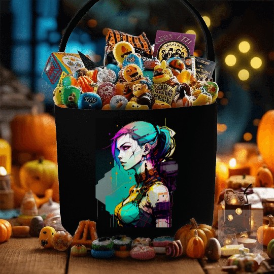 Bold and Beautiful Cyberpunk Girl with Teal Hair Fabric Baskets