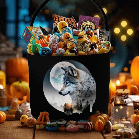 Wolf Moonlight Forest Wild Werewolf Watercolor 3 Fabric Baskets