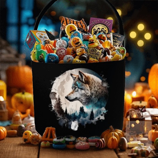 Wolf Moonlight Forest Wild Werewolf Watercolor Fabric Baskets