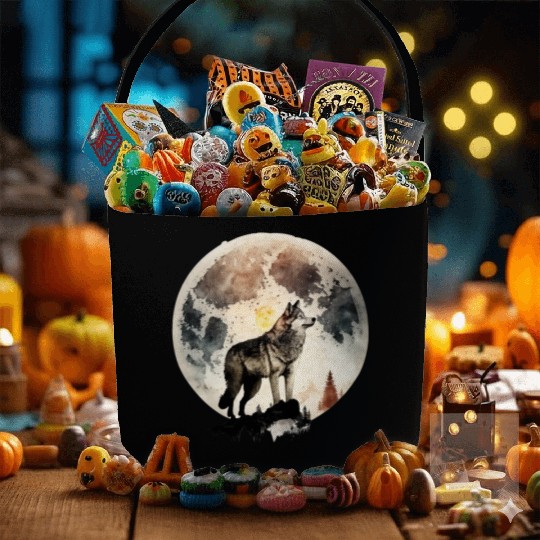 Wolf Moonlight Forest Wild Werewolf Watercolor 4 Fabric Baskets