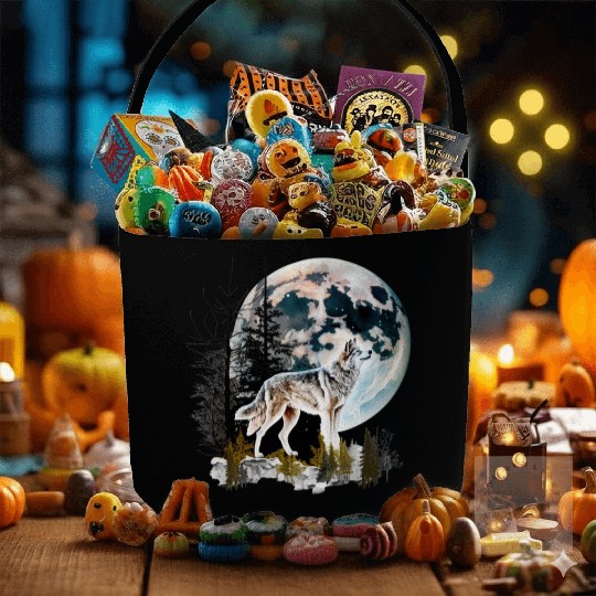 Wolf Moonlight Forest Wild Werewolf Watercolor 2 Fabric Baskets