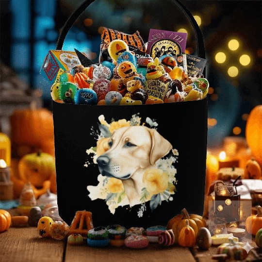 Yellow Lab Dog Watercolor Floral Fabric Baskets