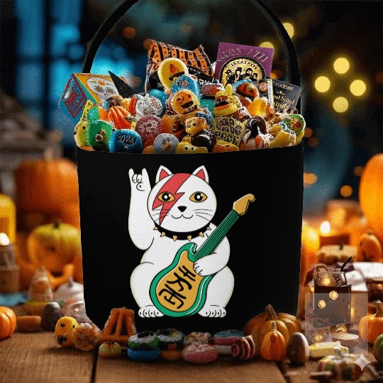 Lucky Cat Guitar Guitarist Fabric Baskets