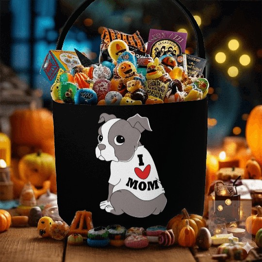 I Love Mom Dog Puppy Boston Terrier Mama Fabric Baskets