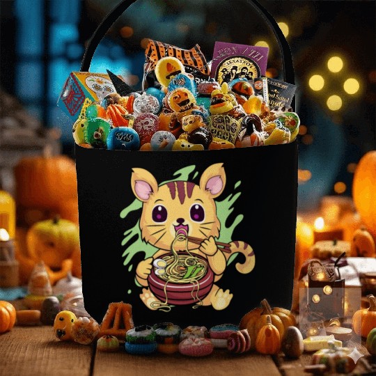 Kawaii Cat Eating Ramen Fabric Baskets