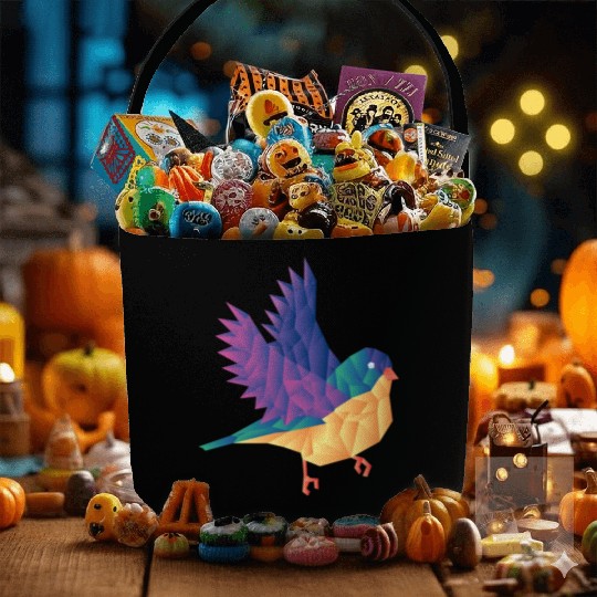 Polygon Shape Multi Colored Bird Pattern Nature Fabric Baskets