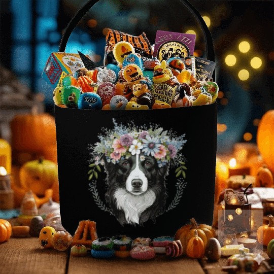 Border Collie Flower Crown Pet Dog Breed Floral Fa Fabric Baskets