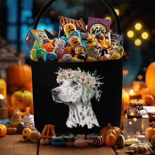 Cute Dalmatian Flower Crown Pet Dog Breed Floral P Fabric Baskets