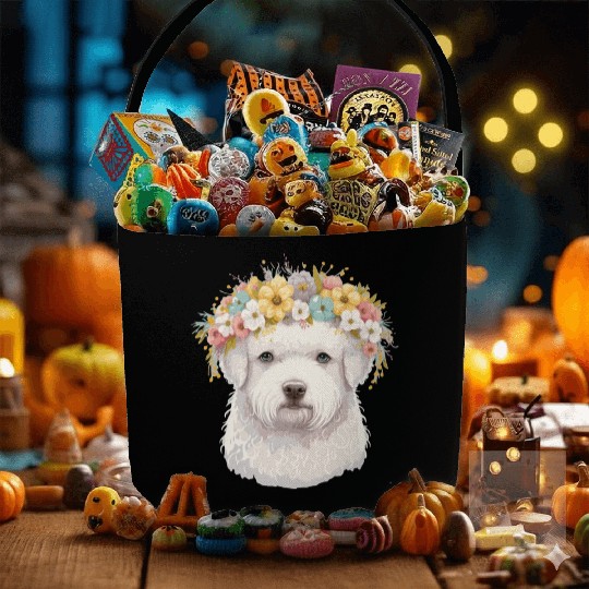 Cute Bichon Frise Flower Crown Pet Dog Breed Flora Fabric Baskets