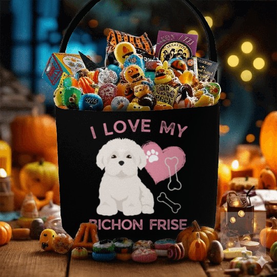 Cute puppy Bichon Frise Valentines Dog lover dogs Fabric Baskets