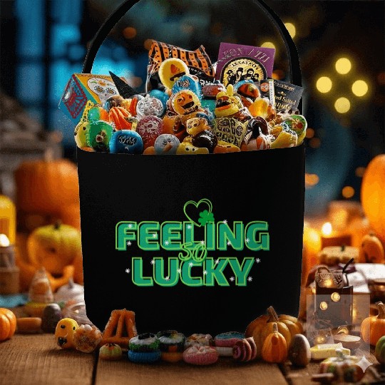 Feeling Lucky Green Bright Bold Typography Fabric Baskets