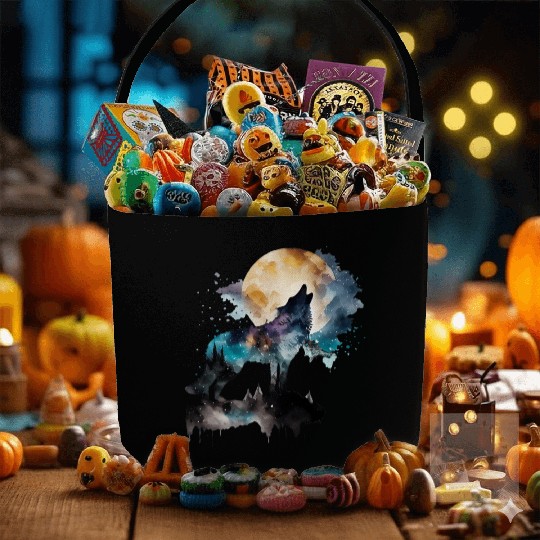 Mountain Wolf Multicolor Watercolor Portrait Fabric Baskets