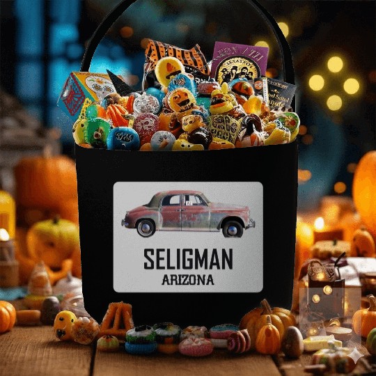 Old car city of Seligman in Arizonna, US Route 66 Fabric Baskets