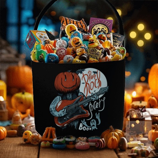 Pump Rock Society Halloween Pumpkin Playing Guitar Fabric Baskets