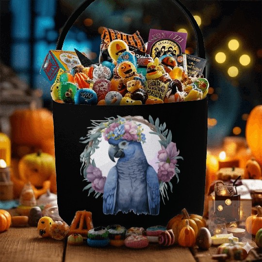 Watercolor Hyacinth Macaw Parrot Bird Flower Crown Fabric Baskets