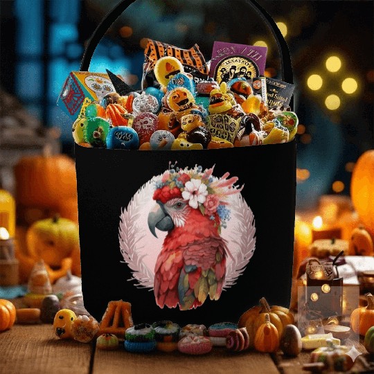 Red Scarlet Macaw Flower Crown Parrot Watercolor B Fabric Baskets