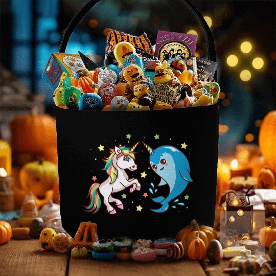 Cute Funny Horned Narwhal And Unicorn Friends Fabric Baskets