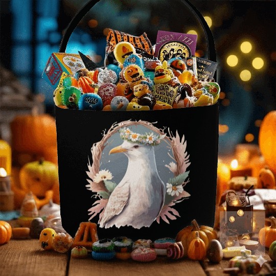 Seagull Bird Flower Crown Floral Seabirds Fabric Baskets