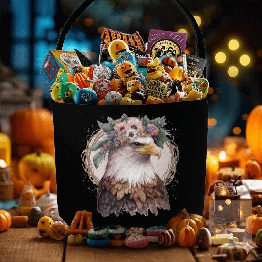 Watercolor Bald Eagle Flower Crown Floral Bird Wat Fabric Baskets