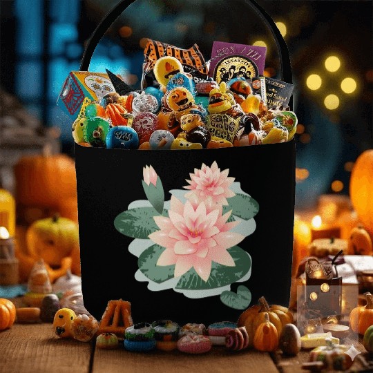 Water lily flower with bud in water lily pond Fabric Baskets