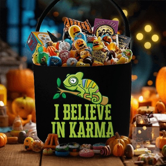 Happy Green Chameleon Karma Believer Fabric Baskets
