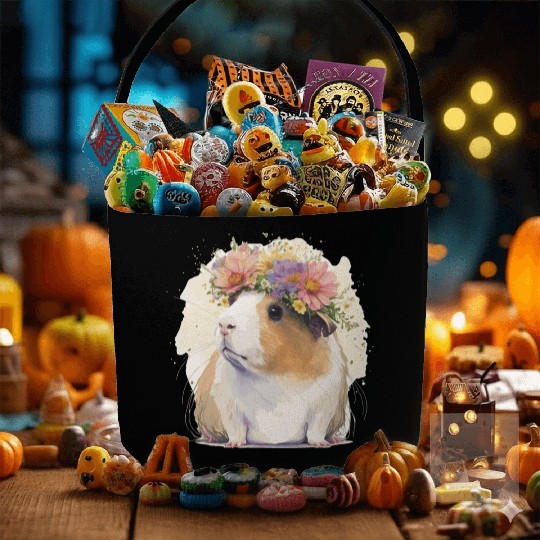 Watercolor Guinea Pig Flower Crown Floral Boho Aes Fabric Baskets