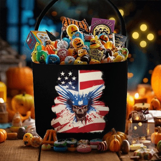 Angry Skull Bursting Through US Flag Fabric Baskets