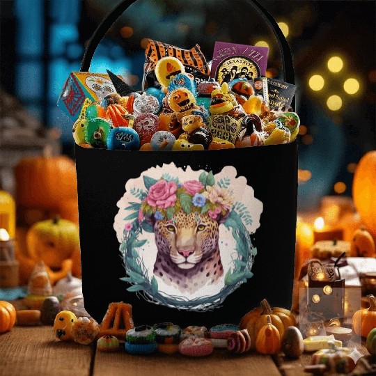 Jaguar Flower Crown Floral Watercolor Fabric Baskets