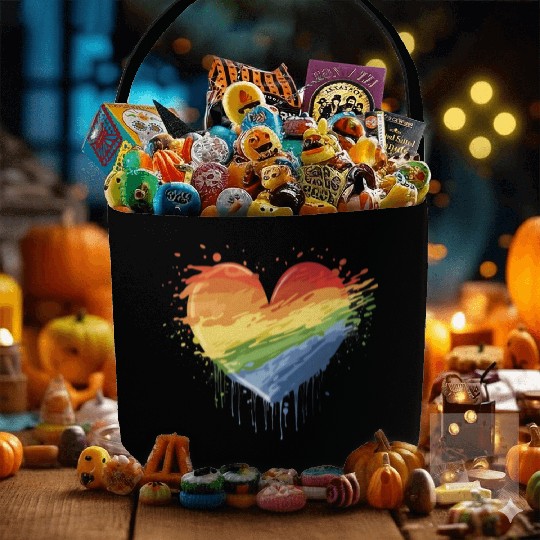 Love Conquers All: LGBTQ+ Rainbow Heart Embracing Fabric Baskets