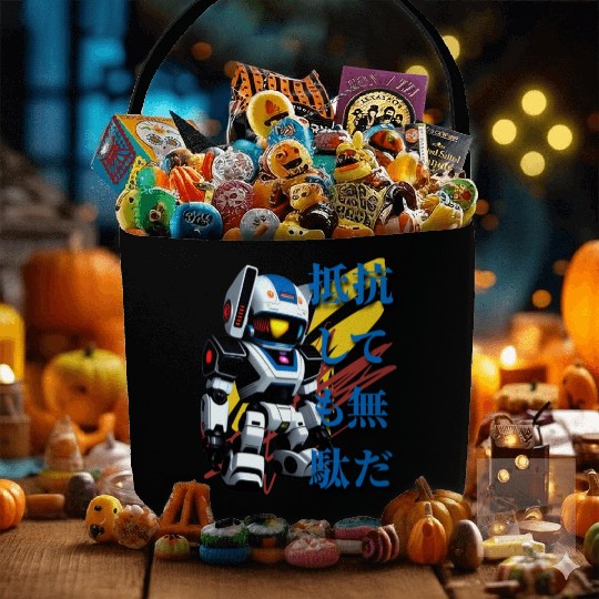 Chibi Mecha: A Cute Cyberpunk Design 5 Fabric Baskets