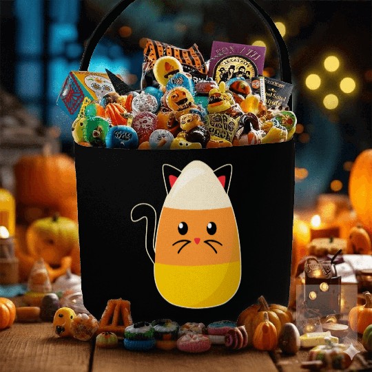 Candy Corn Cat Halloween Fabric Baskets