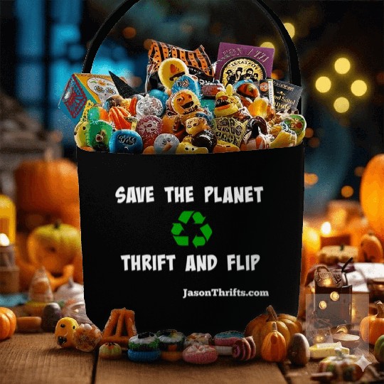 Save The Planet Thrift And Flip Dark Colors Fabric Baskets