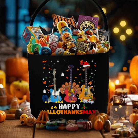 Guitar Happy Hallothanksmas Halloween Thanksgiving Fabric Baskets