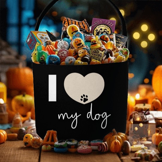 I Love My Dog Beige Heart Fabric Baskets