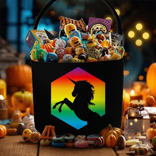 Rainbow Unicorn d20 Silhouette | TTRPG Pride Fabric Baskets