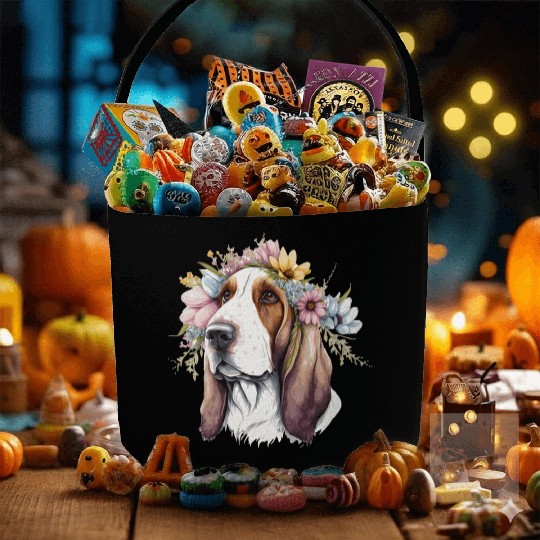 Cute Basset Hound Flower Crown Pet Dog Breed Flora Fabric Baskets