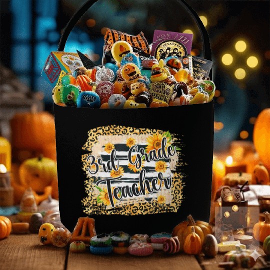 Leopard Sunflower 3rd Grade Teacher First Day Back Fabric Baskets