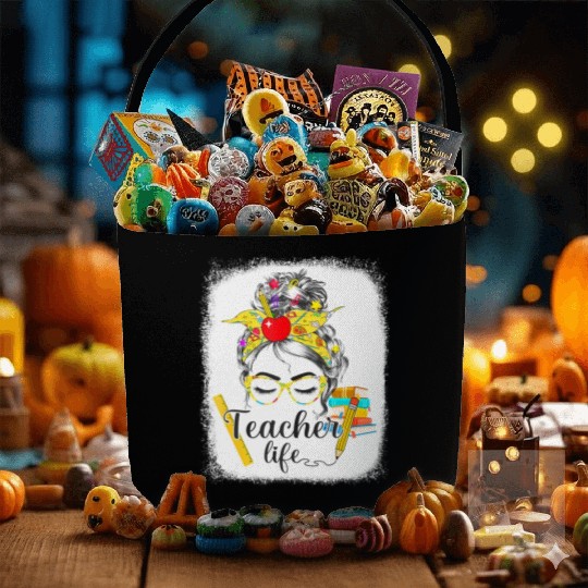 Teacher Life Messy Bun Back To School - First Day Fabric Baskets