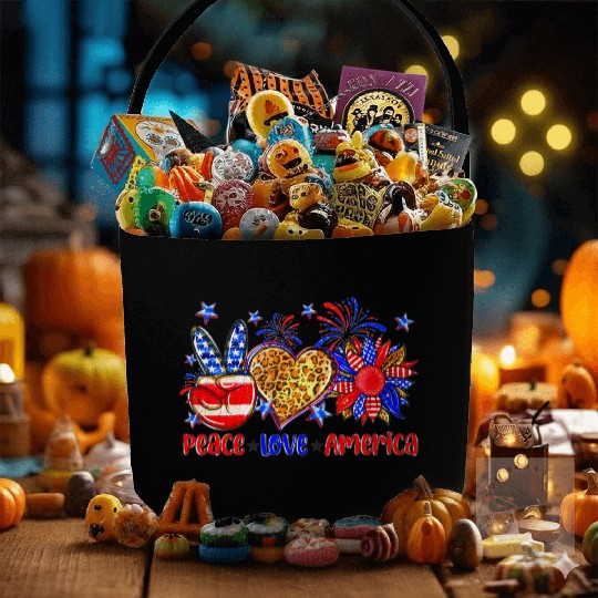 Peace Love America US Flag Fourth Wo 4th Of July P Fabric Baskets