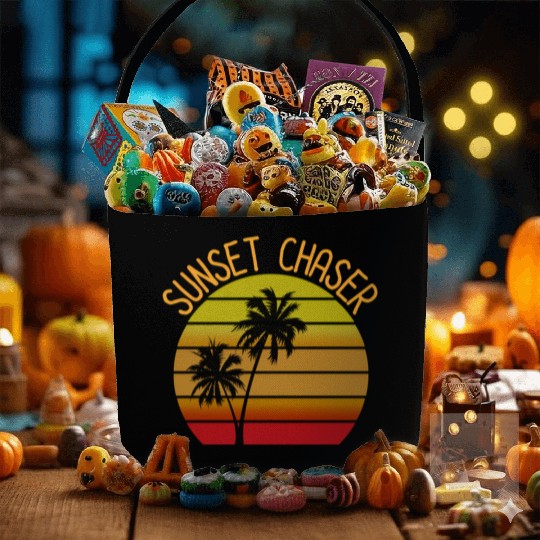 Sunset Chaser Beach Vacation Palm Tree Sand And Su Fabric Baskets