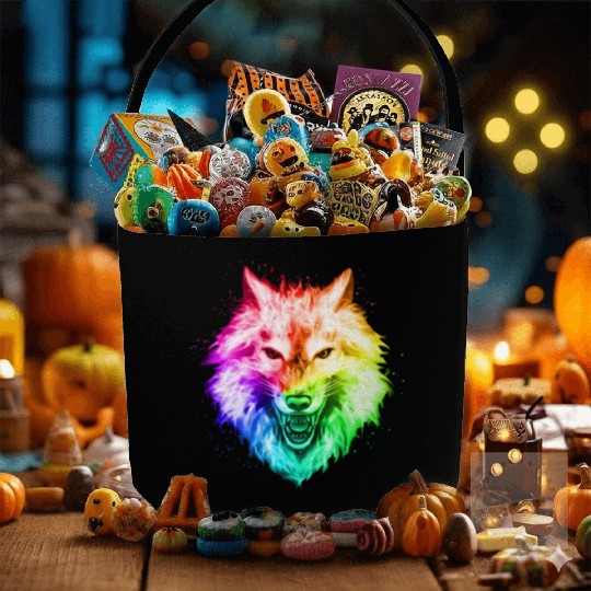 Bright Colorful Wolf Head – Rainbow Howling Wolf F Fabric Baskets