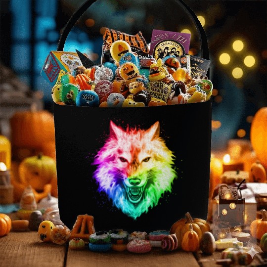 Bright Colorful Wolf Head – Rainbow Howling Wolf F Fabric Baskets