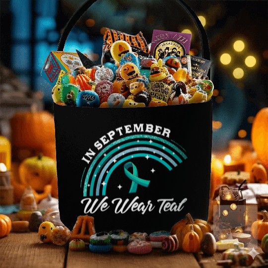 In September We Wear Teal Rainbow Pcos Awareness Fabric Baskets