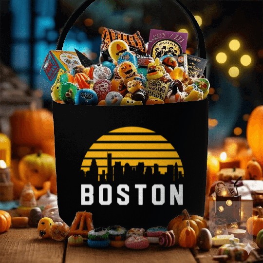 Boston Massachusetts Cityscape Yellow Fabric Baskets