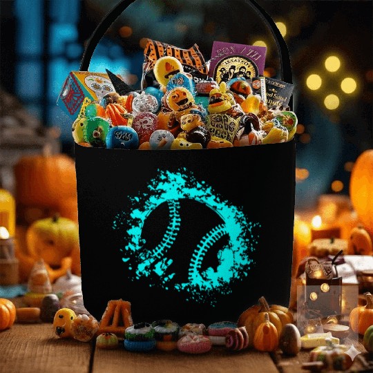 Softball Distressed Ball Teal Black Fabric Baskets