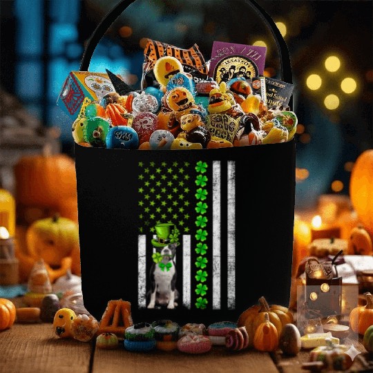 American Flag Boston Terrier Dog St Patric Day Fabric Baskets