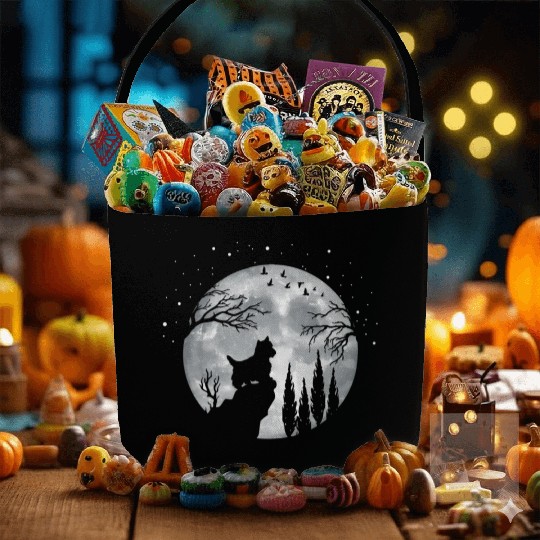 Yorhire Terrier Full Moon At Night Pet Fabric Baskets